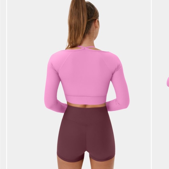 NWT Halara Ribbed Halter Strap Thumb Hole Cropped Yoga Sports Top (pink) Medium - Picture 2 of 11